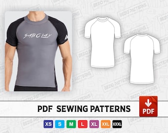Compression Shirt Rashguard short sleeve raglan Sewing PDf Pattern/templates,PDF Sewing Digital pattern,Sizes XS to 3XL,Instant Download,