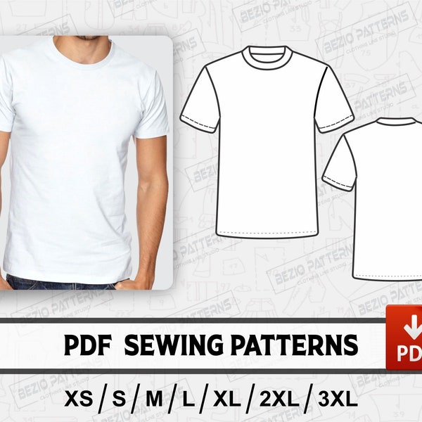 T SHIRT Men Sewing PDf Pattern/templates,PDF Sewing Pattern,Digital pattern,Short sleeve round neck t shirt,Sizes XS to 3XL,Instant Download