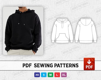 Oversize Pullover Hoodie Men sewing patterns, Men oversize Hoodie PDF Sewing pattern Hoodie patterns ,Sizes XS to XL,Instant Download