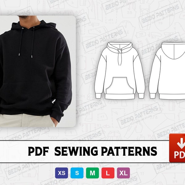 Oversize Pullover Hoodie Men sewing patterns, Men oversize Hoodie PDF Sewing pattern Hoodie patterns ,Sizes XS to XL,Instant Download