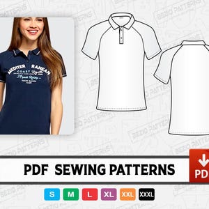 Polo Shirt Women Raglan Sleeves Pattern / templates,PDF Sewing Digital pattern,Polo women Raglan shirts,Sizes S to 3XL,Instant Download