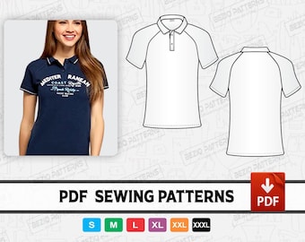 Polo Shirt Women Raglan Sleeves Pattern Templates,pdf Sewing