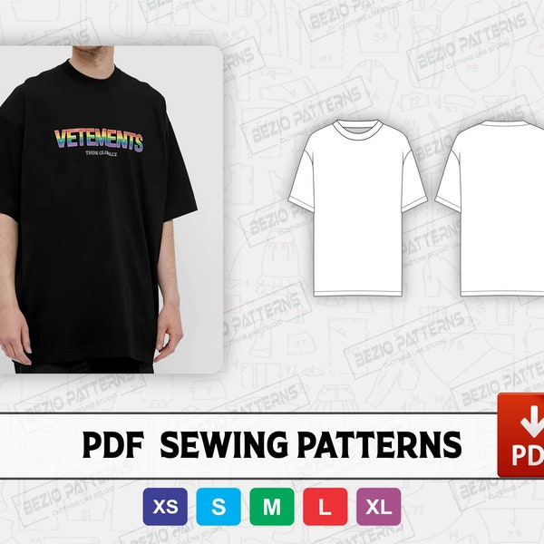 Oversize T-Shirt Männer Nähen, PDF-Muster / Vorlagen, PDF-Schnittmuster Kurzarm Oversize-T-Shirt, Größen XS bis XL, Sofort-Download