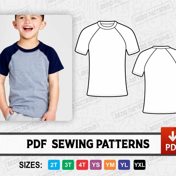 T SHIRT Youth Kids Raglan Sewing pattern / templates,PDf sewing pattern,Kids Youth Digital pattern,Sizes 2T-3T-4T-S-M-L-XL,Instant Download