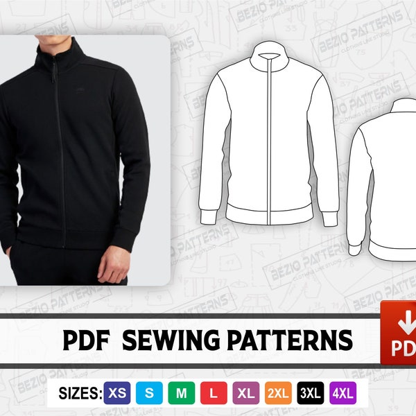Zip Up Track Jacket  Men Sewing PDf Pattern/templates,PDF Sewing Pattern,Digital pattern Track jacket ,Sizes XS to 4XL,Instant Download