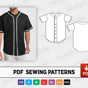 Honkbaltrui volledige knop Heren Naaien PDF Patroon, PDF Naaipatroon, Digitaal patroon Honkbaltrui, Maten XS tot 3XL, Instant Download