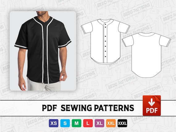 Baseball Jersey Full Button Men Sewing Pdf Pattern,pdf Sewing  Pattern,digital Pattern Baseball Jersey ,sizes XS to 3xl,instant Download 