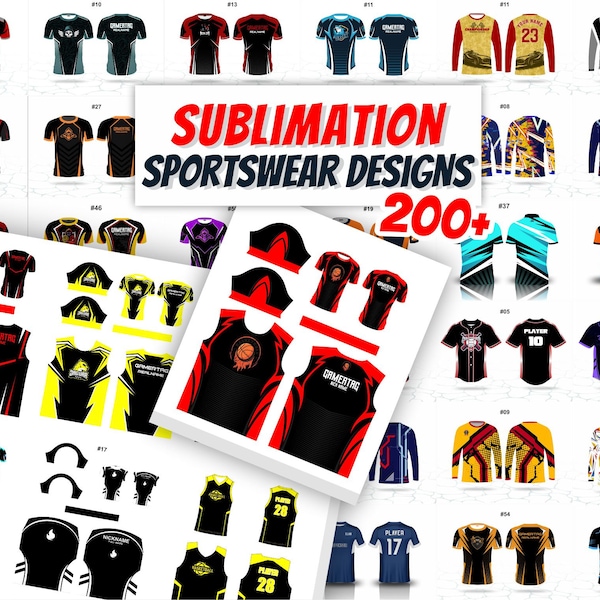 Paquete de diseños de mega sublimación Jersey, diseños de sublimación de ropa deportiva paquete de más de 200 diseños de Jersey, archivos vectoriales, descarga instantánea