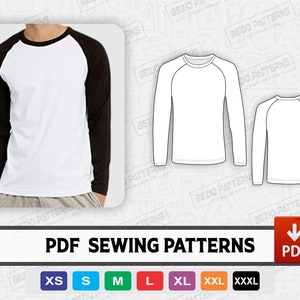 Long Raglan Sleeve Men Sewing PDf Pattern, PDF Sewing Pattern,Digital pattern,long sleeve shirt raglan ,Sizes XS - 3XL,Instant Download