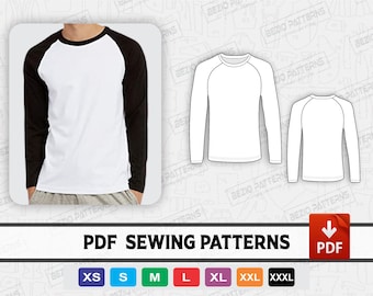 Langarm Raglan Ärmel Männer Nähen, PDF-Muster, PDF-Schnittmuster, digitales Schnittmuster, Langarm-Shirt Raglan, Größen XS - 3XL, Sofort-Download