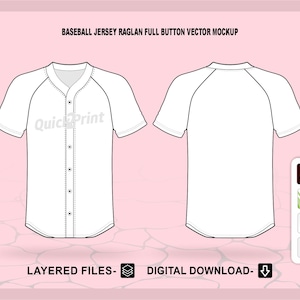 Baseball Jersey Raglan Full Button Mockup Template, Layered Illustrator Vector Mockup for Techpack cad,Ai,Cdr,Pdf,Eps,files Instant Download