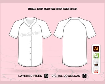 Baseball Jersey Raglan Full Button Mockup Template, Layered