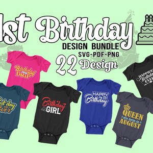 First Birthday Bundle | 22 Design Bundle Sublimation, Silhouette | SVG, PDF, PNG Cricut print file | First Birthday tshirt, instant download