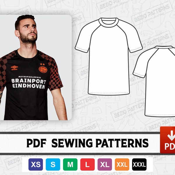 Soccer football jersey men raglan sleeve Sewing PDf Pattern/templates,PDF Sewing Digital pattern,Sizes XS to 3XL,Instant Download,