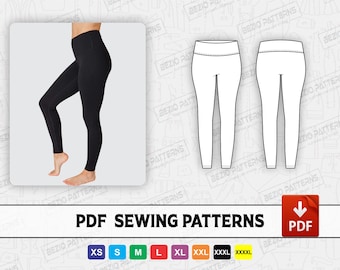 Legging hoog getailleerde normale lengte naaipatroon / sjablonen, PDF naaipatroon, digitaal patroon legging, maten XS-4XL, Instant Download