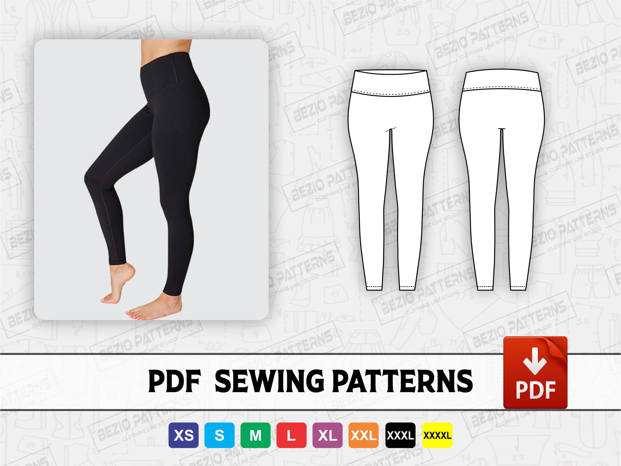 Leggings High Waisted Normal Length Sewing Pattern / Templates, PDF Sewing  Pattern, Digital Pattern Leggings , Sizes Xs-4xl,instant Download -   Canada