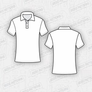 May include: A white polo shirt mockup with a button-down collar and short sleeves. The shirt is shown from the front and back.