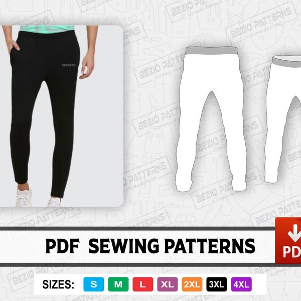 Jogger track pant trouser  Men Sewing PDf Pattern,PDF Sewing Pattern,Digital pattern jogger / trouser ,Sizes XS to 4XL,Instant Download