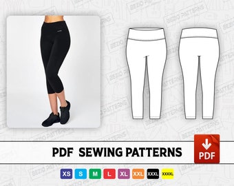 Leggings High Waisted Short Capri Length Sewing Pattern /templates