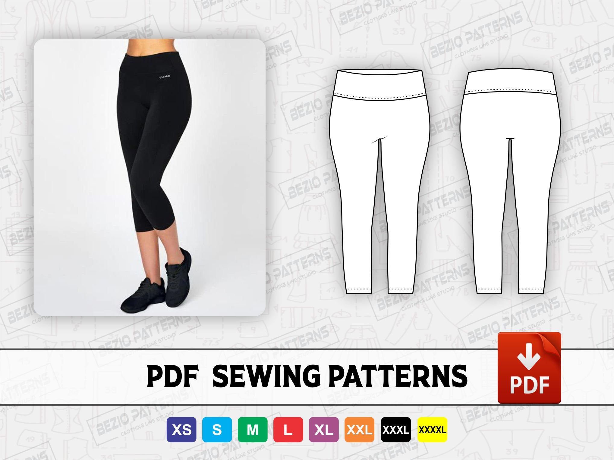 Leggings High Waisted Short Capri Length Sewing Pattern - Etsy Finland