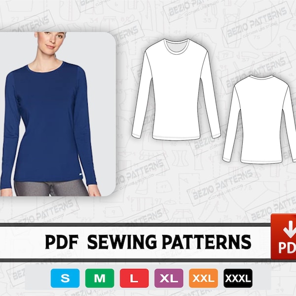 Long Sleeve Women Sewing Pattern / templates, PDF Sewing Pattern, Women Digital pattern long sleeve shirt , Sizes S-3XL, Instant Download