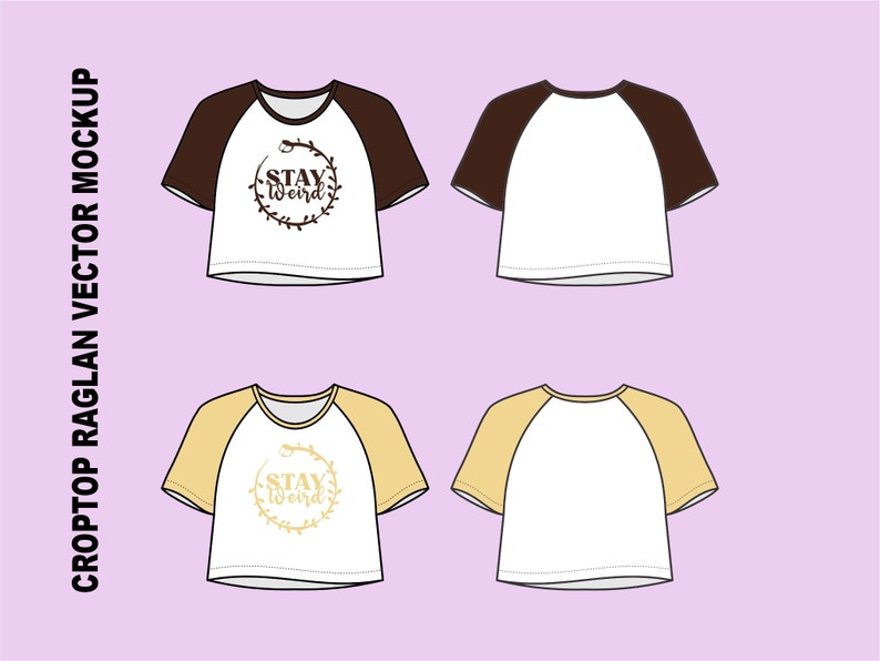 Croptop Raglan Mockup Template for Design, Layered Illustrator Vector ...