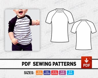T shirt baby toddler raglan sleeve Sewing pattern/templates,baby toddler Digital PDf sewing pattern,Sizes 0-3,3-6,6-12month,Instant Download