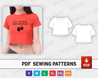 Crop Top short sleeve Sewing Pattern / templates, PDF Sewing Pattern, Digital pattern Crop Top ,Sizes S-3XL,Instant Download