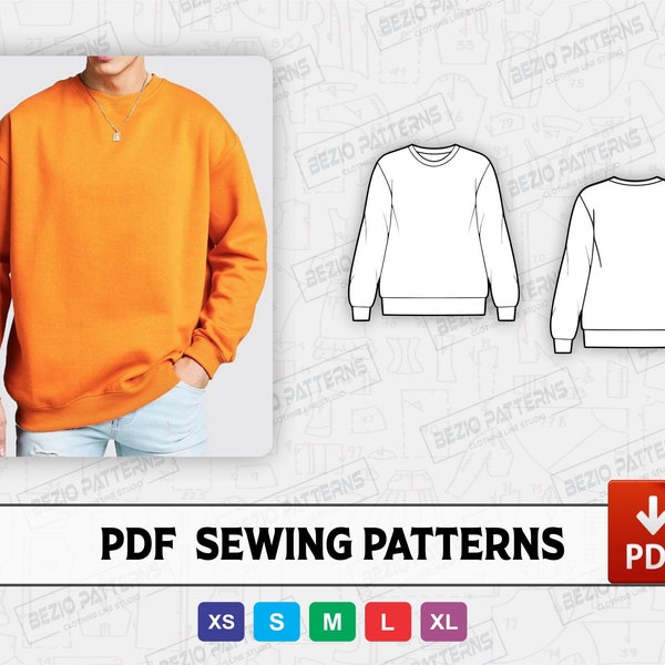 Oversize Sweatshirt Men Sewing PDf Pattern,PDF Sewing Digital pattern baggy over size Sweatshirt,Sizes XS to XL,Instant Download