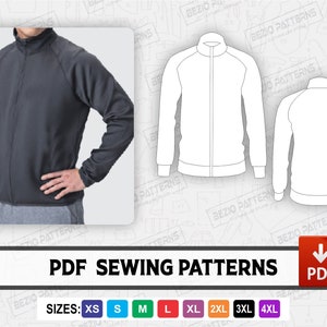 Zip Up Track Jacket Raglan sleeves Men Sewing PDf Pattern,PDF Sewing Pattern,Digital pattern Track jacket ,Sizes XS to 4XL,Instant Download