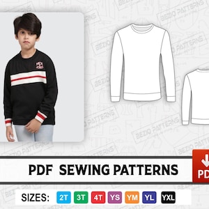 Sweatshirt Youth, Kids Sewing pattern, PDf sewing pattern,Kids / Youth Sweatshirt  Digital pattern,Sizes 2T-3T-4T-S-M-L-XL,Instant Download