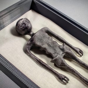 Alien Mummy of Nazca in display case - Mexican Alien - Non-human body - Handmade and Hand-painted gift