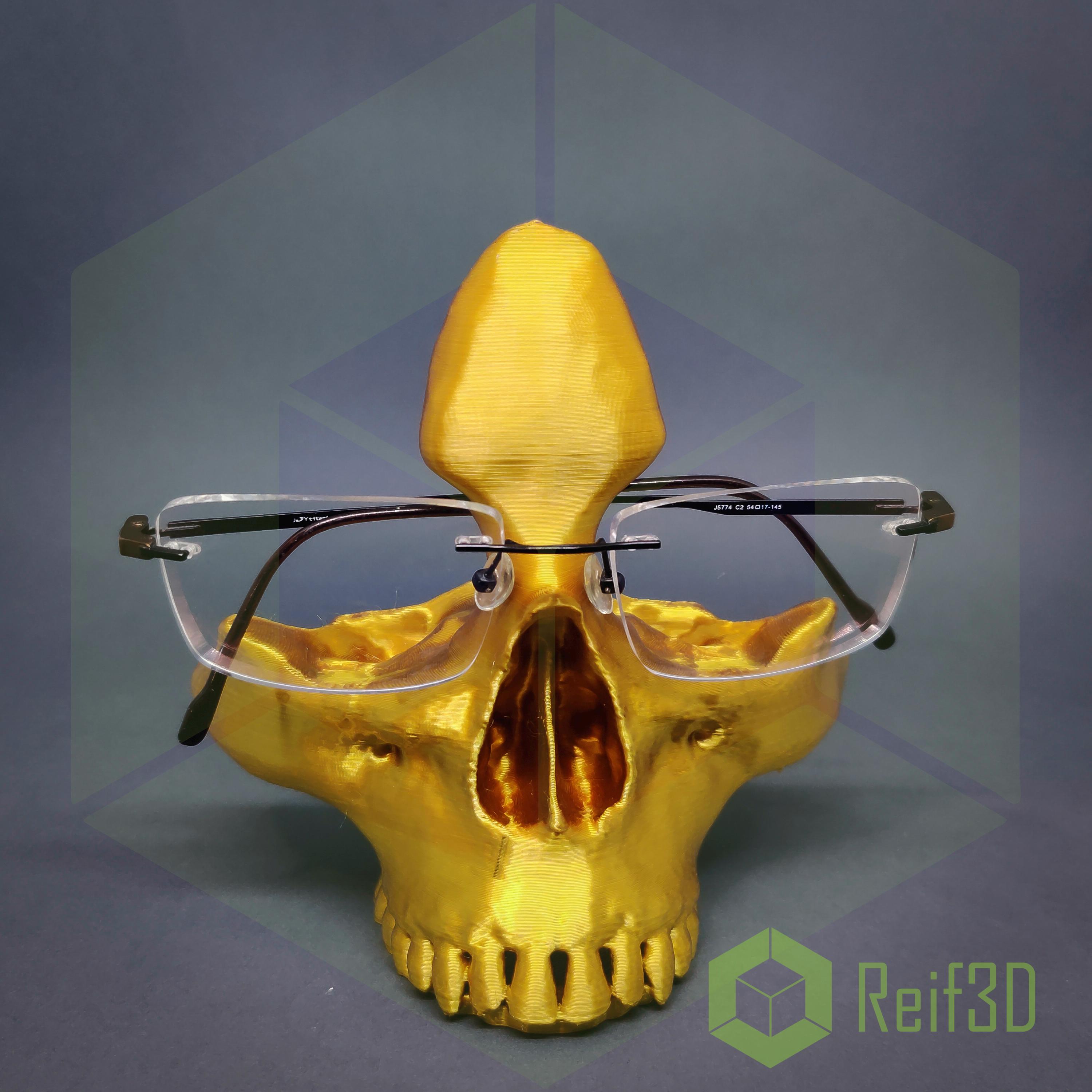 Gold Totenkopf Brillenhalter - 3D Schädel Brillenständer Mit Schmuckschale