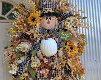 Fall Sunflower Scarecrow Pumpkin Wreath