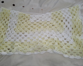 Hank knitted yellow and white baby shawl