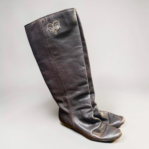 The Replay Leather High Knitten Heel Flat Boots