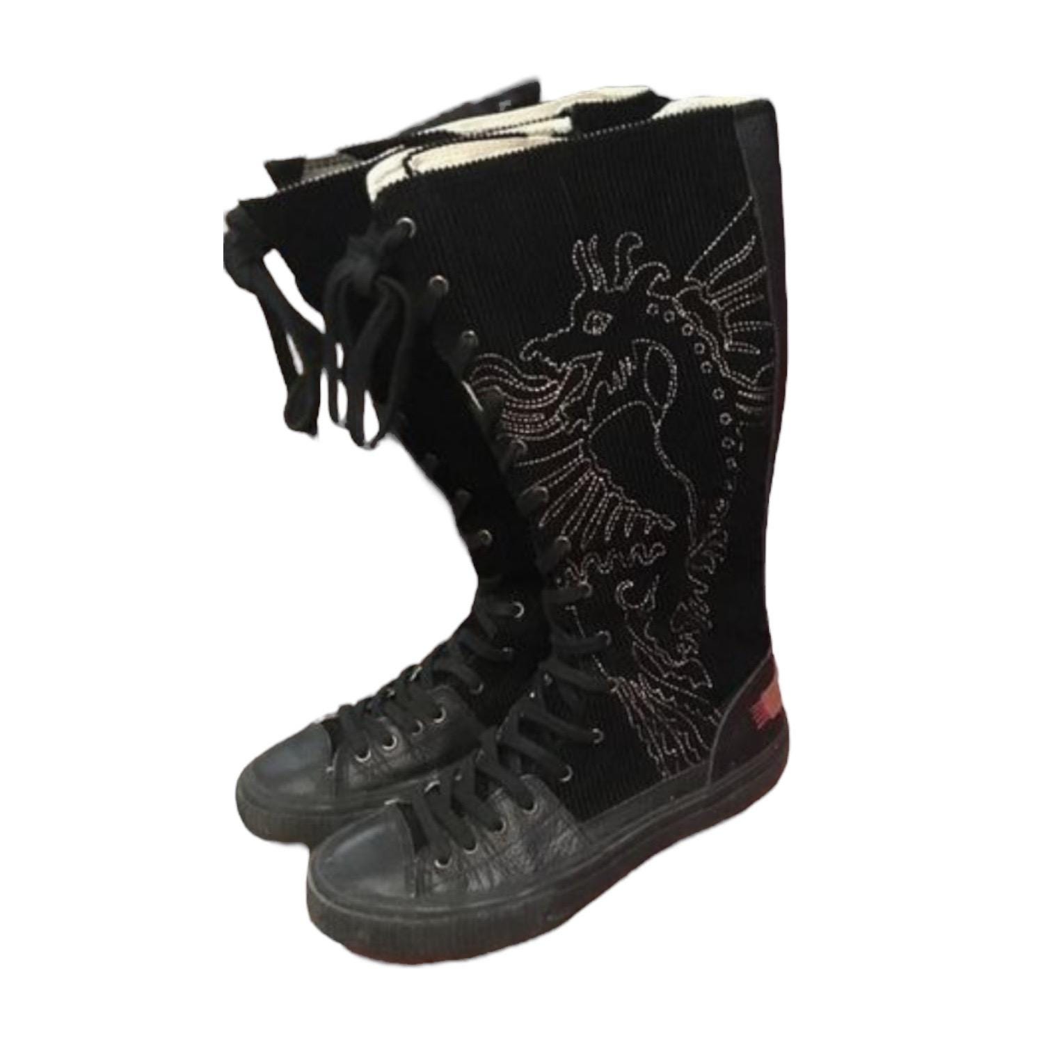 The Neutral Lace Up Corduroy High Flat Boots