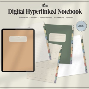 Digital Notebook, 10 Hyperlinked Tabs, Student Notebook, Lined, Dotted, Grid Note Templates, Digital Planner, GoodNotes Notability Notebook