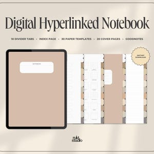 Digital Notebook with 10 Hyperlinked Tabs, Student Planner, Neutral, Lined, Dotted, Grid Note Templates, GoodNotes Notability Compatible