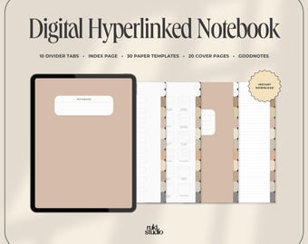 Digital Minimal Notebook: Hyperlinked 10 Tabs, 30 Note Paper Templates, GoodNotes, Notability (PDF Download)
