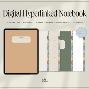 Digital Notebook with 10 Hyperlinked Tabs, Student Planner, Lined, Dotted, Grid Note Templates, GoodNotes Notability Compatible