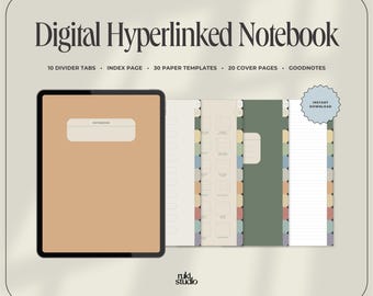 Digitales Minimal Notizbuch: Verlinkte 10 Tabs, 30 Notizpapier Vorlagen, GoodNotes, Notability (Instant Digital Download)