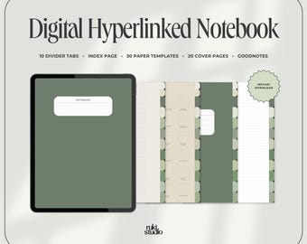 Digitales Minimal Notizbuch: 10 verknüpfte Tabs, 30 Notizpapier Vorlagen, GoodNotes, Notability (Instant Download)