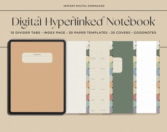 Digital Notebook 12 Hyperlinked Tabs Goodnotes Notability - Etsy