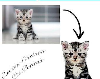 Caricature pet portrait, custom pet portrait, caricature portrait from photo, caricature dog portrait, cat head, digital download
