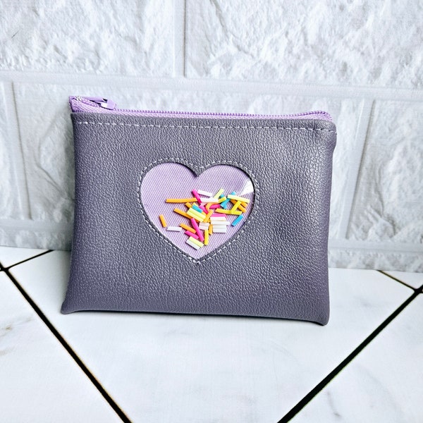 Light Purple Faux leather coin purse for women, Red Shaker Coin Pouch, Zippered Coin Purse for girls, Shaker Purse, Fiddle Purse, fiddle toy