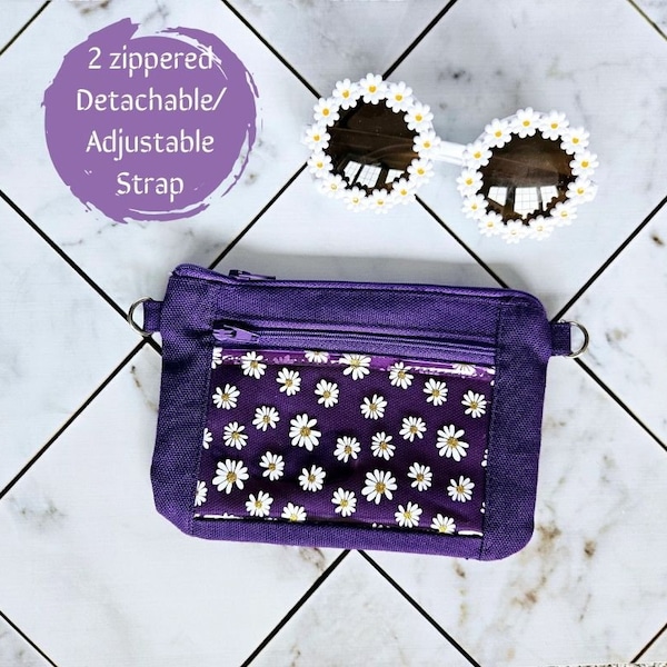 Purple kids bag with sunflower design, Zippered crossbody bag for kids, double zipper crossbody bag for girls, Purse for toddler girls