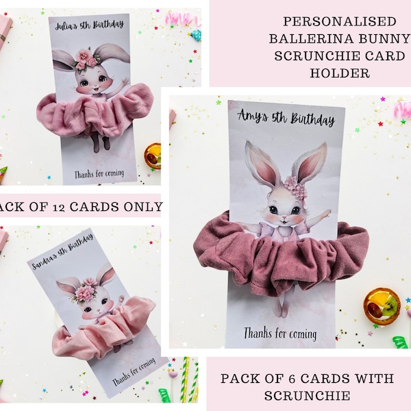 Personalised Ballerina Bunny Scrunchie Card Holder for Ballerina Party, Children Spa Party favours, Pack of 12 Bunny Themed Party gift