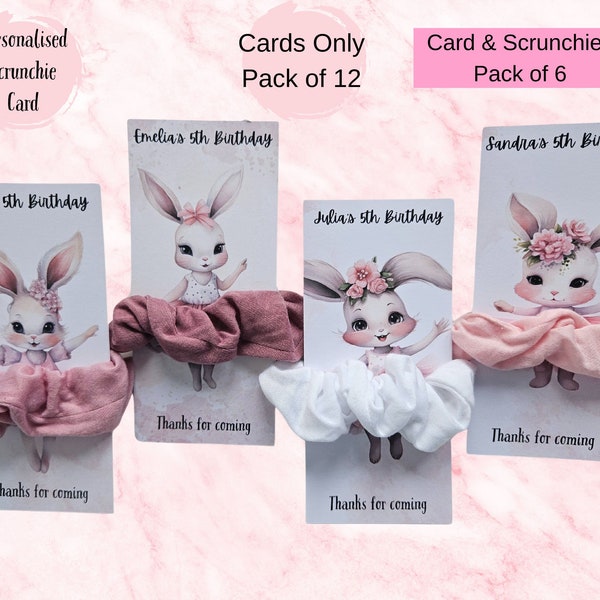 Personalised Ballerina Bunny Scrunchie Card Holder for Ballerina Party, Children Spa Party favours, Pack of 12 Bunny Themed Party gift