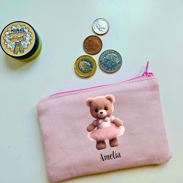 Ballerina Bear Coin Purse ,Light Pink Coin purse, Children Pamper Party favours, Pink Themed Party gift, Party Pack gift idea for girls